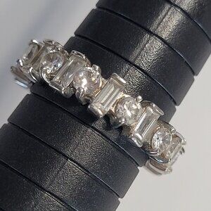 Emerald Cut Halo Round Classic Ring Wedding Band Engagement Silver CZ Sz 8.5